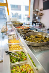 Close-up of food displayed on counter