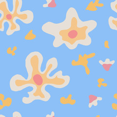 Seamless pattern endless texture with flowers abstraction blue background