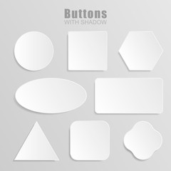 White 3d blank square and rounded button vector set. Button banner round, badge interface for application illustration.