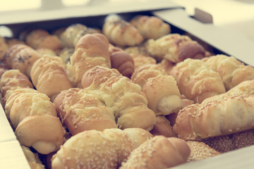 Many bite size croissants ready to be served.
