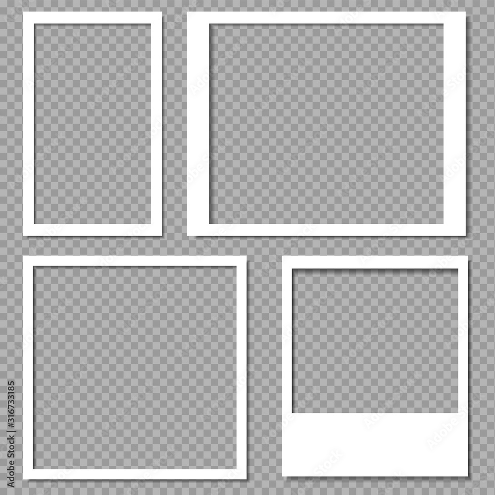 Poster photo frames with realistic drop shadow vector effect isolated. image borders with 3d shadows. empty