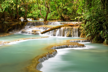Beautiful Kung Si waterfall at Luang Prabang in Laos, Natural background