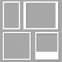 Photo frames with realistic drop shadow vector effect isolated. Image borders with 3d shadows. Empty photo frame template gallery illustration.