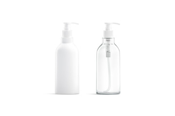 Blank white and transparent plastic pump bottle mockup, isolated - obrazy, fototapety, plakaty