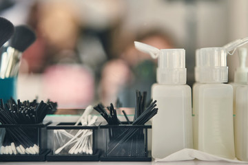 Professional brushes for applying makeup from natural pile. Products for makeup artists