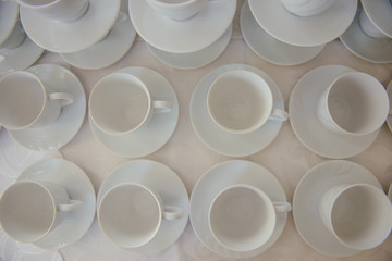 Beautifully decorated wedding table and other details at wedding hall. Wedding day.