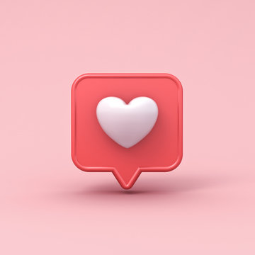 3d realistic love like heart social media notification icon on pink pastel color background with shadow 3D rendering