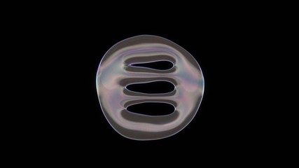3D rendering of distorted transparent soap bubble in shape of symbol of menu  isolated on black background