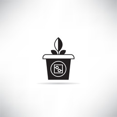 plant pot with microchip data detector for smart farm concept icon