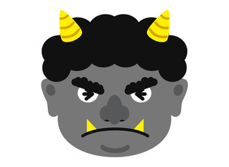 イラスト：鬼 おに オニ 節分 豆まき 素材 表情 顔 灰鬼 グレーオニ 灰 グレー（ベクター有）