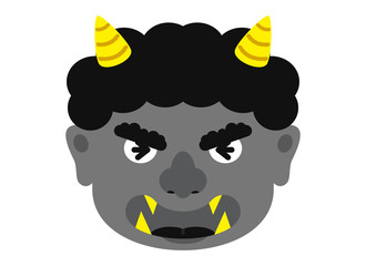 イラスト：鬼 おに オニ 節分 豆まき 素材 表情 顔 灰鬼 グレーオニ 灰 グレー（ベクター有）