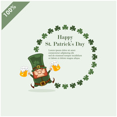 Vector Saint Patrick’s Day layout frame border with cartoon leprechaun, shamrock isolated on white background. Irish holiday themed banner or invitation with place for text. Cute funny spring card