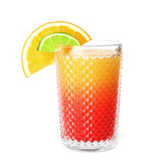 Fresh alcoholic Tequila Sunrise cocktail isolated on white