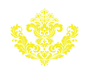 Damask graphic ornament. Floral design element. Yellow vector pattern