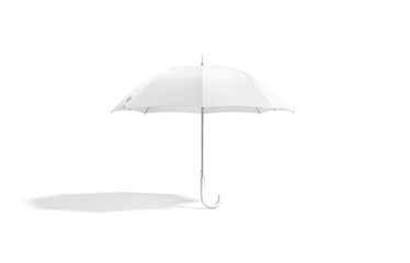 Blank white opened umbrella mock up stand, front view