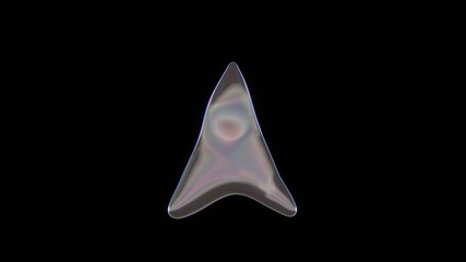 Fototapeta premium 3D rendering of distorted transparent soap bubble in shape of symbol of navigation isolated on black background