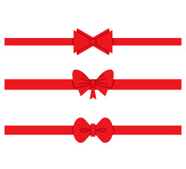 red ribbons, red bows for gift and card decoration