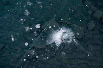 ice structure with beautiful lines on frozen lake