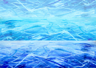 Obraz premium Watercolor line of blue paint, splash, smear, blot, abstraction. Used for a variety of design and decoration. Strokes of paint, lines, splash. Horizontal line,background. Blue sea, ice, ice rink