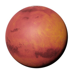 planet Mars in natural colors isolated on white background