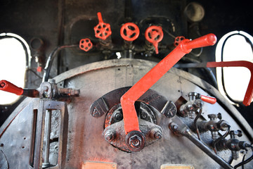 Interior of a old steam engine locomotive