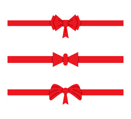 red ribbons, red bows for gift and card decoration