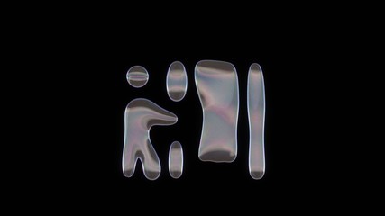 3D rendering of distorted transparent soap bubble in shape of symbol of person booth isolated on black background