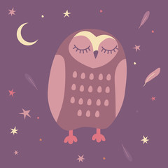 Sleeping owls. Illustration for backgrounds, card, posters, banners, textile prints, cover, web design.