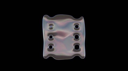 3D rendering of distorted transparent soap bubble in shape of symbol of photo isolated on black background