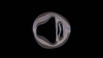 3D rendering of distorted transparent soap bubble in shape of symbol of speaker  isolated on black background