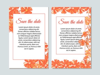 Naklejka premium Happy birthday card. Set of wedding invitation cards. Set of romantic vector cards with hand drawn flowers