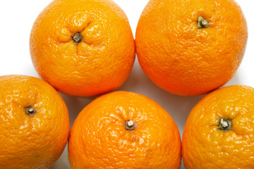 Close-up of fresh oranges over white background
