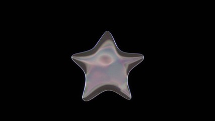3D rendering of distorted transparent soap bubble in shape of symbol of star  isolated on black background