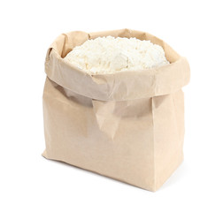 Organic flour in paper bag isolated on white