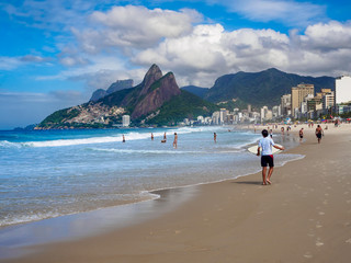 Ipanema beach, Leblon beach and mountain Dois Irmao (Two Brother)  in Rio de Janeiro, Brazil