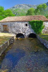 Fototapeta na wymiar Watermill on the Ljuta River in Konavle, Dubrovnik region, Croatia