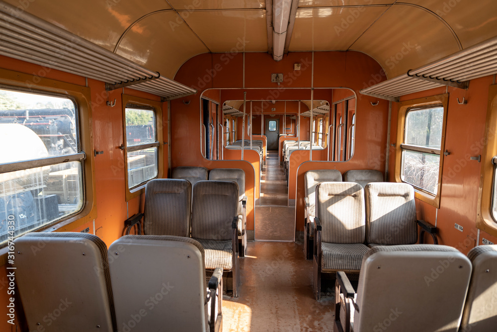 Wall mural old-fashioned train orange color wagon