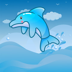 Cute dolphin illustration in the underwater world Vector for coloring book