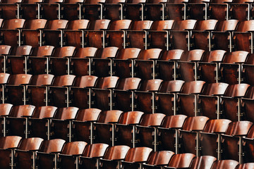 Rows of wooden seats of circus amphitheater