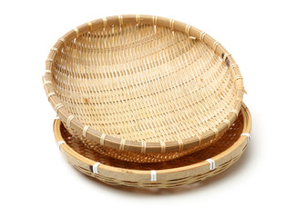 Bamboo basket hand made isolated on white background. Woven from bamboo tray.