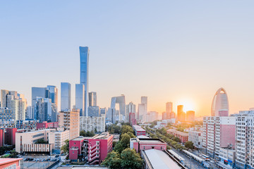 Fototapeta premium Sunny view of Beijing CBD skyline in china