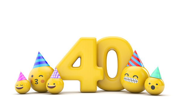 Number 40 emoji birthday party celebration. 3D Render