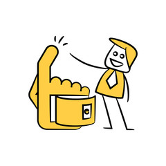 businessman and robotic arm yellow stick figure and doodle man