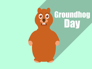 Groundhog Day. Predicts the arrival of spring. Groundhog with a long shadow. Vector illustration