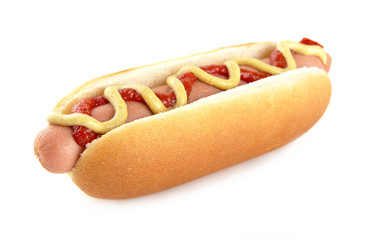 American hotdog with mustard isolated on white