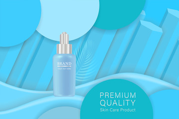 Beauty product ad design, blue cosmetic container with luxury advertising background ready to use, luxury skin care banner, illustration vector.	