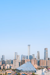 Fototapeta premium Sunny view of Beijing CBD skyline in china