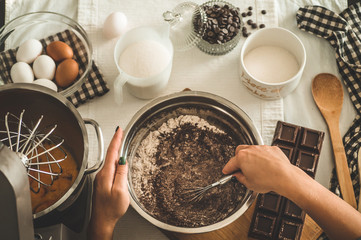 Ingredients for flour products or dessert. Cooking Cupcakes. Rural or rustic style