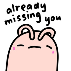 Already missing you hand drawn vector illustration in cartoon comic style sad rabbit closing eyes