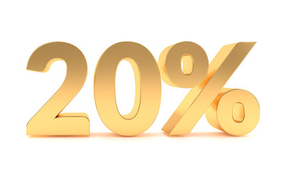 Golden 20 percent discount sale promotion. 20% discount isolated on white background